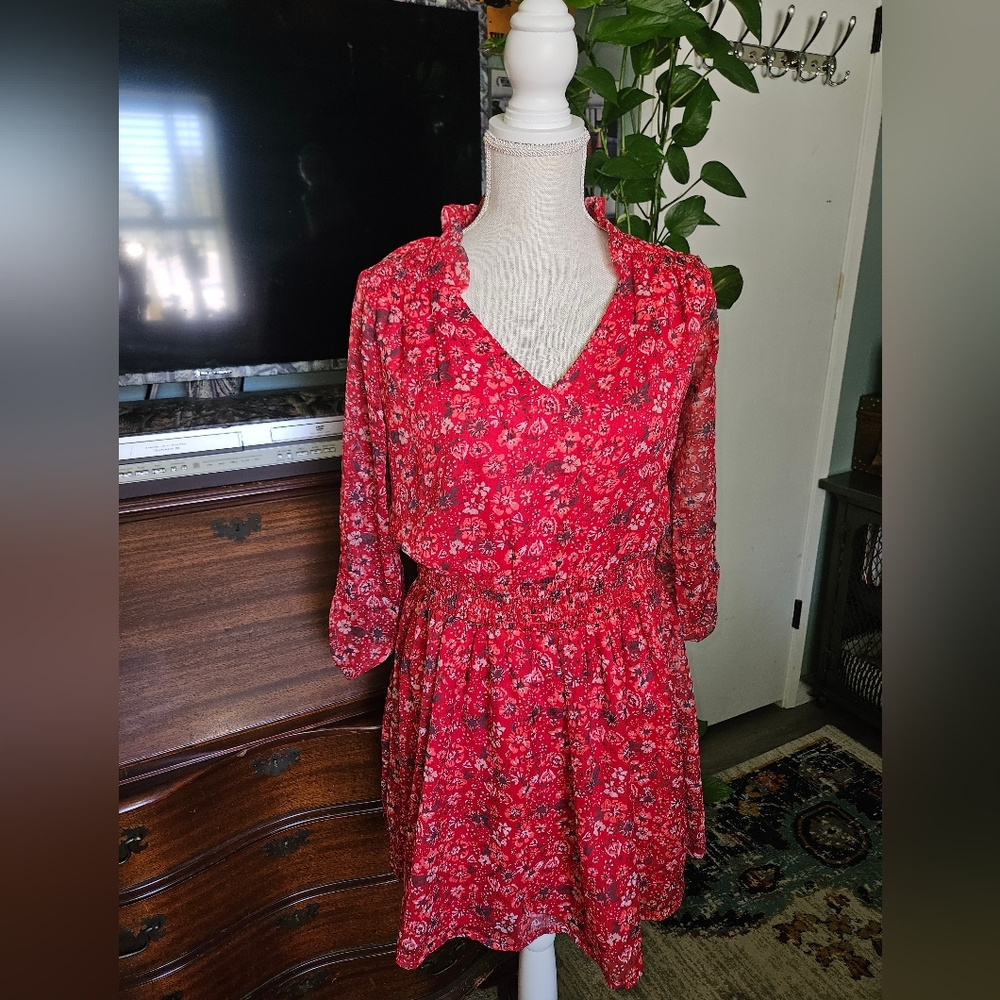 Summer to Fall Floral Red Dress